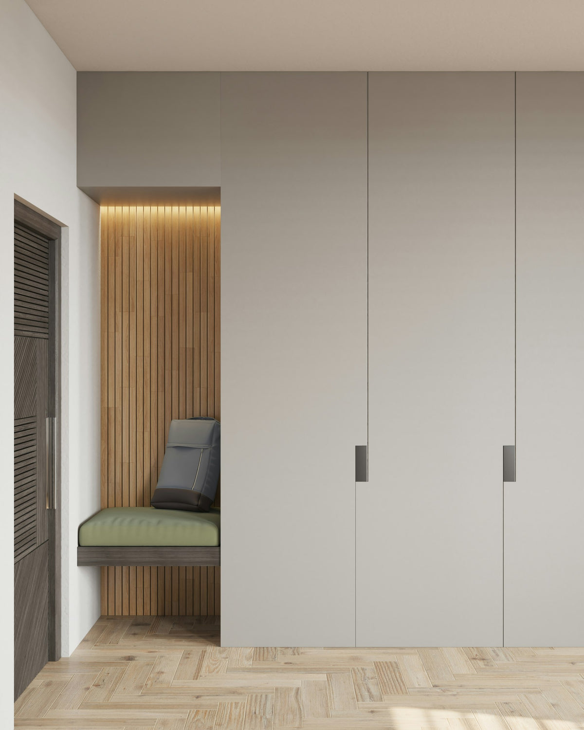 Built-in bench with storage cupboards