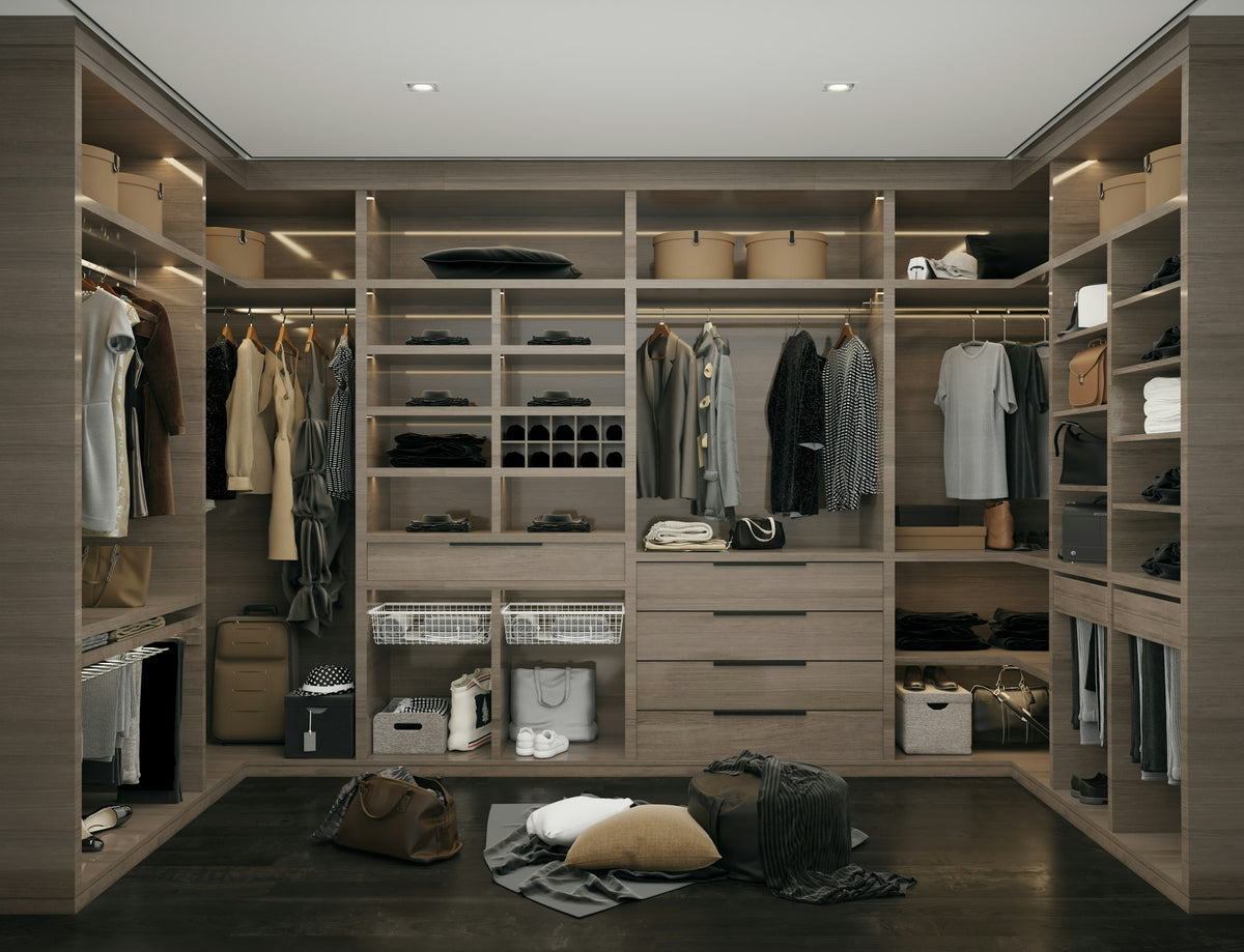 Walk-in closet with full hanging sections
