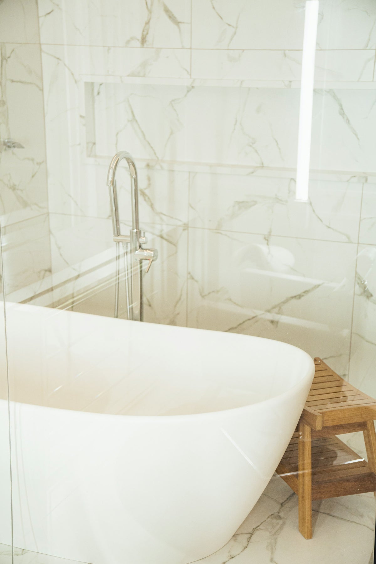 Freestanding bathtub in a spacious bathroom