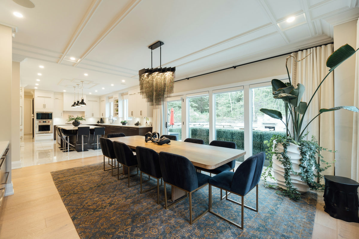 Large dining room with a table and chairs